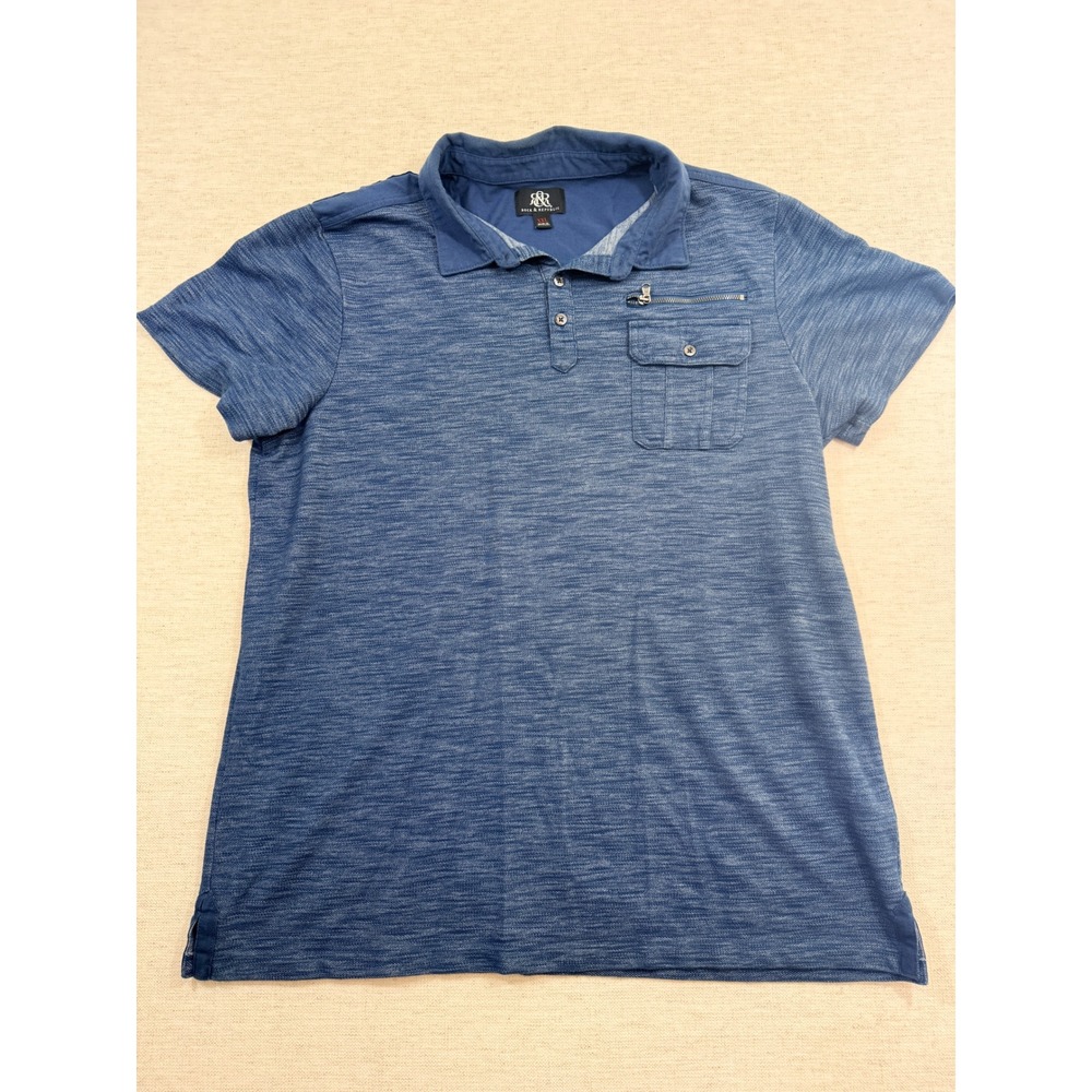 Rock & Republic Polo Shirt Men XXL Blue Good Short Sleeve Space Dye Pocket
